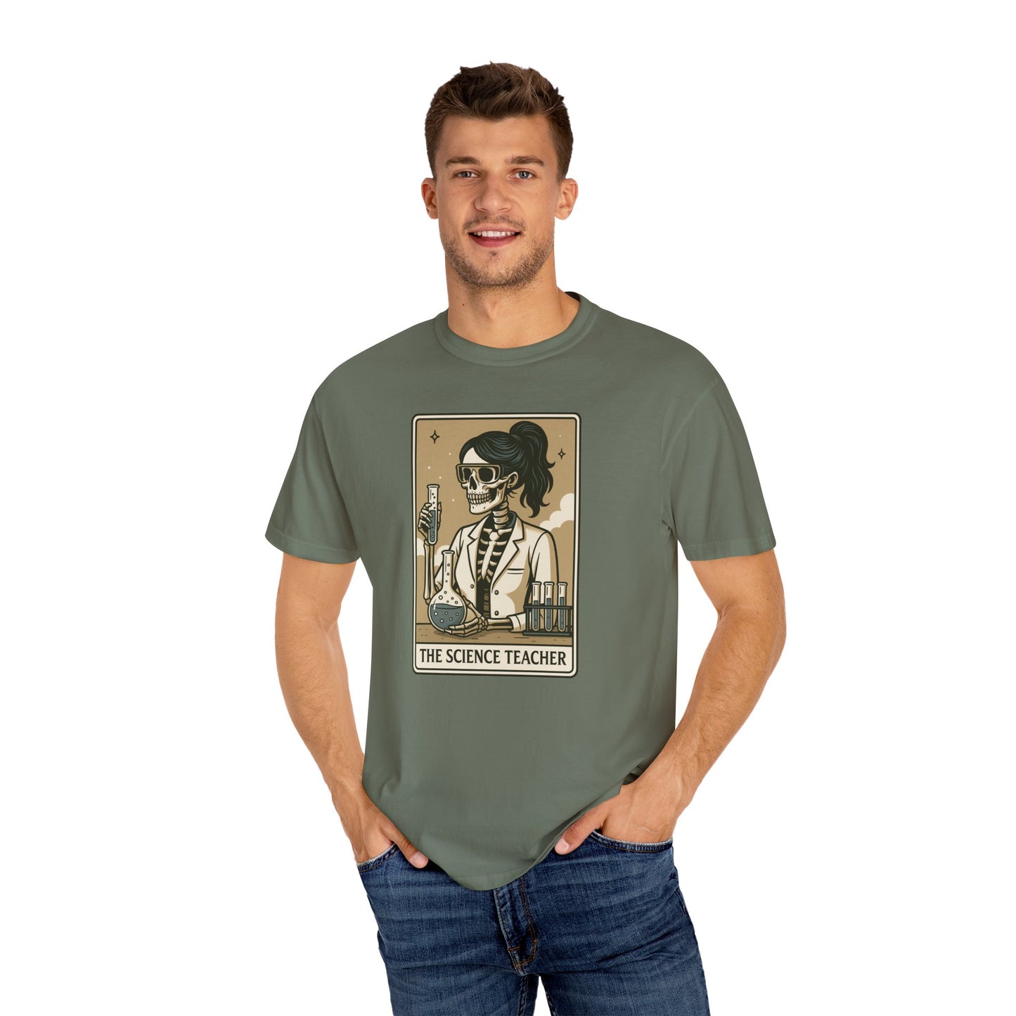 The Science Teacher Skeleton Shirt Funny Chemistry Teacher Tee on Comfort Colors®, Spooky STEM Gift for Educators, Halloween Teacher Gift