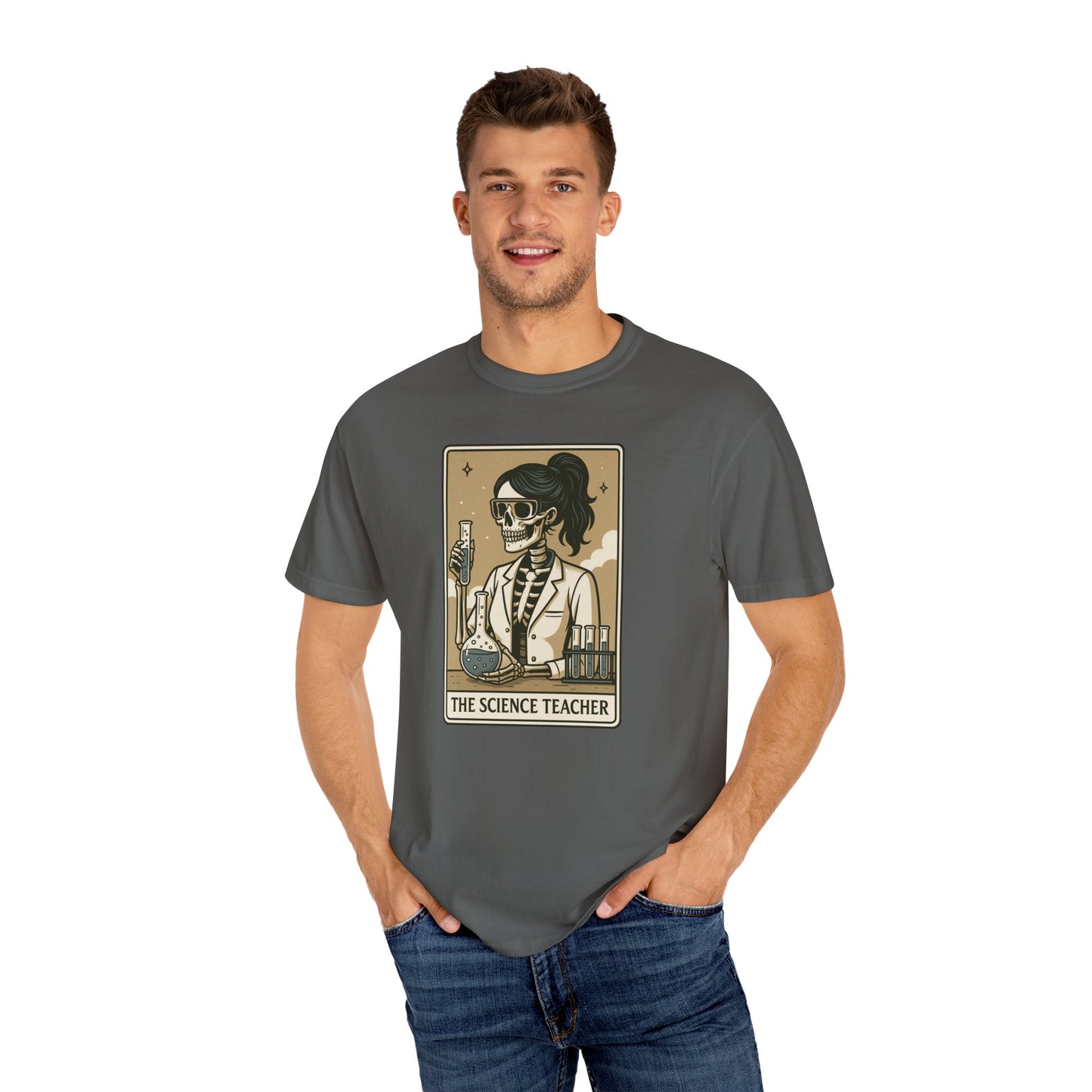The Science Teacher Skeleton Shirt Funny Chemistry Teacher Tee on Comfort Colors®, Spooky STEM Gift for Educators, Halloween Teacher Gift