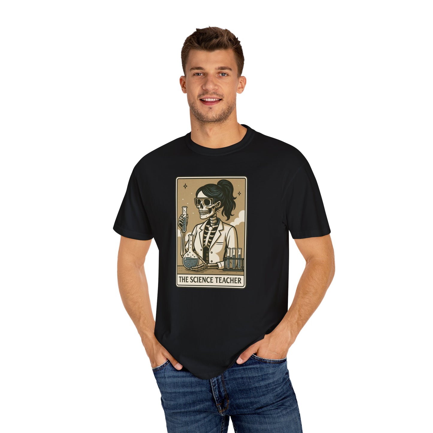The Science Teacher Skeleton Shirt Funny Chemistry Teacher Tee on Comfort Colors®, Spooky STEM Gift for Educators, Halloween Teacher Gift