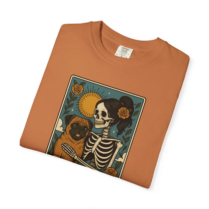 Pug Mom Shirt, Comfort Colors® Skeleton Tarot Card Dog Mom Halloween T-Shirt, Spooky Season Pug Lover Fall Tee for Women, Pug Dog Gift