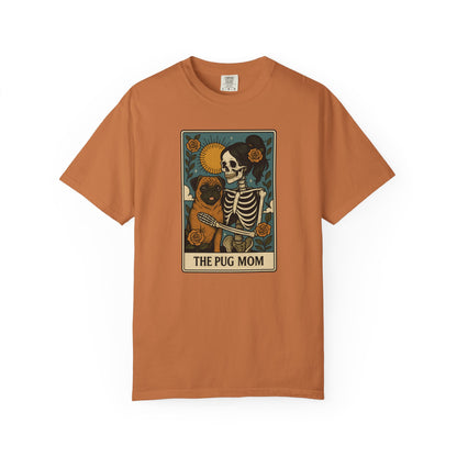 Pug Mom Shirt, Comfort Colors® Skeleton Tarot Card Dog Mom Halloween T-Shirt, Spooky Season Pug Lover Fall Tee for Women, Pug Dog Gift
