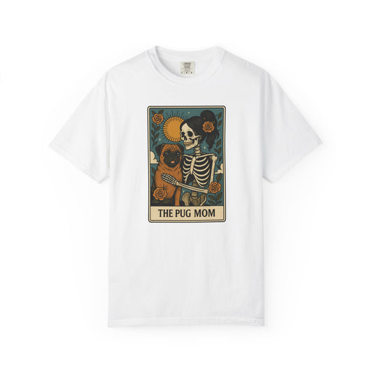 Pug Mom Shirt, Comfort Colors® Skeleton Tarot Card Dog Mom Halloween T-Shirt, Spooky Season Pug Lover Fall Tee for Women, Pug Dog Gift