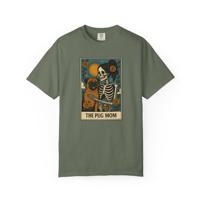 Pug Mom Shirt, Comfort Colors® Skeleton Tarot Card Dog Mom Halloween T-Shirt, Spooky Season Pug Lover Fall Tee for Women, Pug Dog Gift