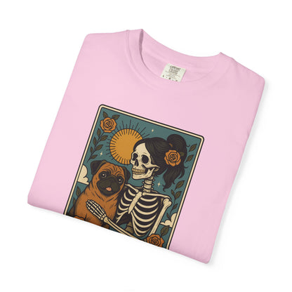 Pug Mom Shirt, Comfort Colors® Skeleton Tarot Card Dog Mom Halloween T-Shirt, Spooky Season Pug Lover Fall Tee for Women, Pug Dog Gift