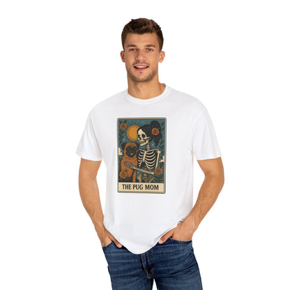 Pug Mom Shirt, Comfort Colors® Skeleton Tarot Card Dog Mom Halloween T-Shirt, Spooky Season Pug Lover Fall Tee for Women, Pug Dog Gift