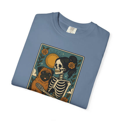Pug Mom Shirt, Comfort Colors® Skeleton Tarot Card Dog Mom Halloween T-Shirt, Spooky Season Pug Lover Fall Tee for Women, Pug Dog Gift