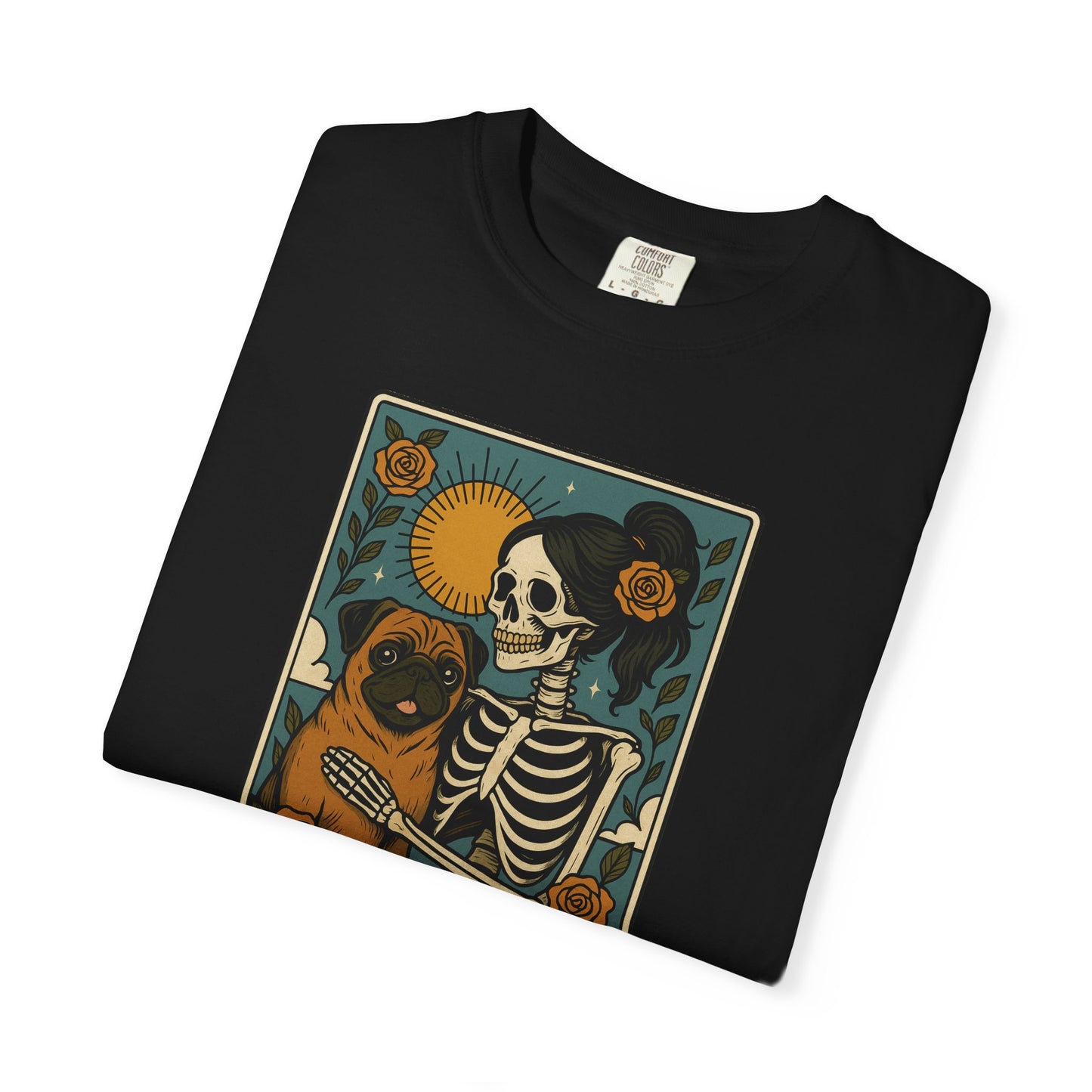 Pug Mom Shirt, Comfort Colors® Skeleton Tarot Card Dog Mom Halloween T-Shirt, Spooky Season Pug Lover Fall Tee for Women, Pug Dog Gift