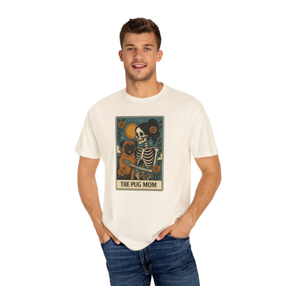 Pug Mom Shirt, Comfort Colors® Skeleton Tarot Card Dog Mom Halloween T-Shirt, Spooky Season Pug Lover Fall Tee for Women, Pug Dog Gift