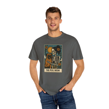 Pug Mom Shirt, Comfort Colors® Skeleton Tarot Card Dog Mom Halloween T-Shirt, Spooky Season Pug Lover Fall Tee for Women, Pug Dog Gift