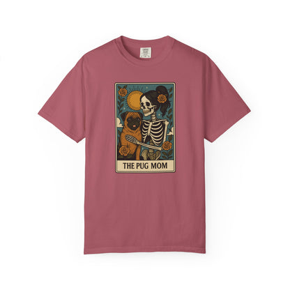 Pug Mom Shirt, Comfort Colors® Skeleton Tarot Card Dog Mom Halloween T-Shirt, Spooky Season Pug Lover Fall Tee for Women, Pug Dog Gift