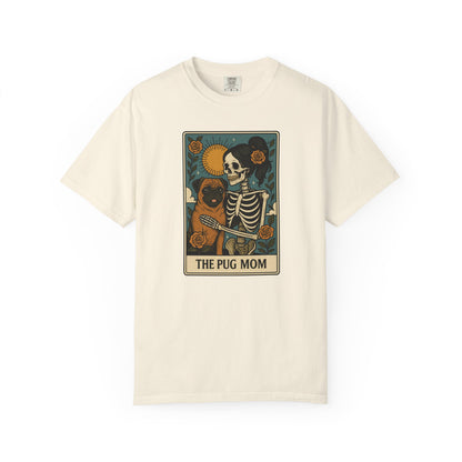 Pug Mom Shirt, Comfort Colors® Skeleton Tarot Card Dog Mom Halloween T-Shirt, Spooky Season Pug Lover Fall Tee for Women, Pug Dog Gift