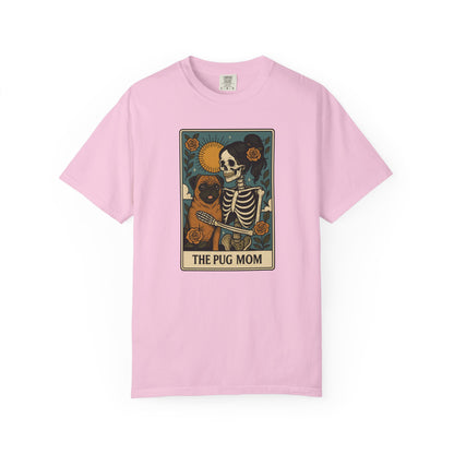 Pug Mom Shirt, Comfort Colors® Skeleton Tarot Card Dog Mom Halloween T-Shirt, Spooky Season Pug Lover Fall Tee for Women, Pug Dog Gift